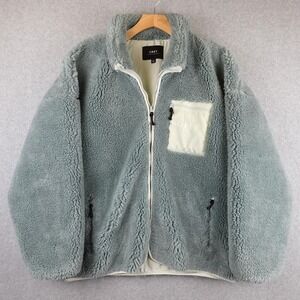 Obey Mesa Sherpa Jacket Womens XL Mineral Blue Full Zip Deep Pile Cozy Outdoor